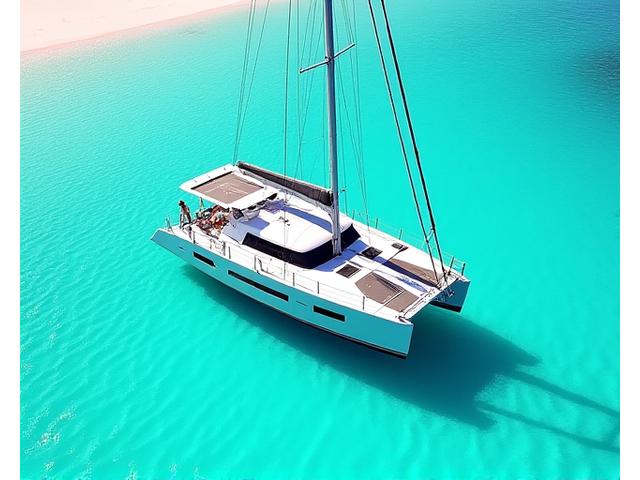 ラグーン42フィートカタマラン、透明な海の上